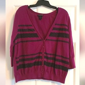 Lane Bryant plum and black lace striped cardigan